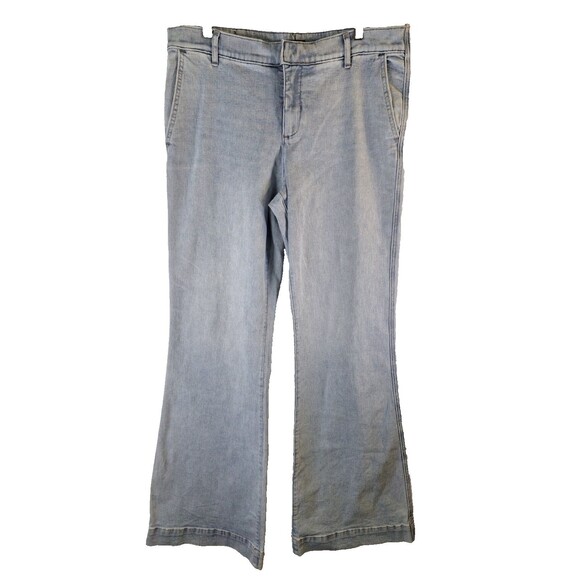 EXPRESS 70's Flare Mid Rise Jeans Sz 12 Long Wide Leg Stretch Bareback Western - Picture 1 of 9